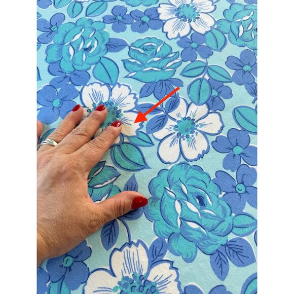 Vintage 1970s flat /top sheet, blue white flowers, Wabasso, twin size bed - Picture 8 of 9